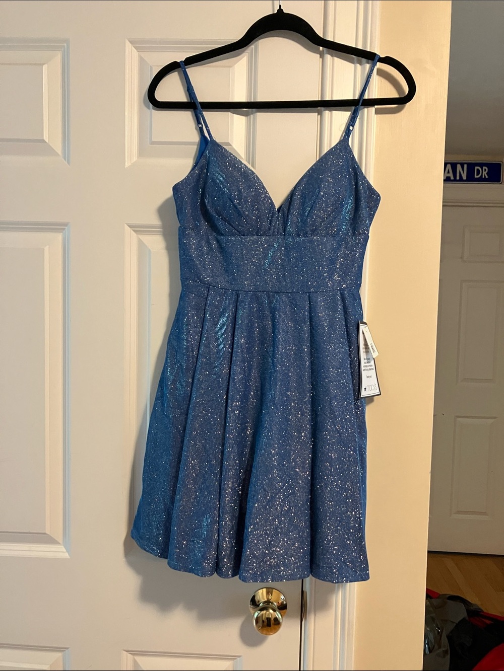 Macy's Blue Glitter Spaghetti-Strap Mini Dress